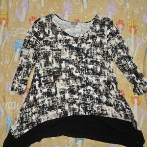 J. Jill Black and Cream Long Sleeve Top